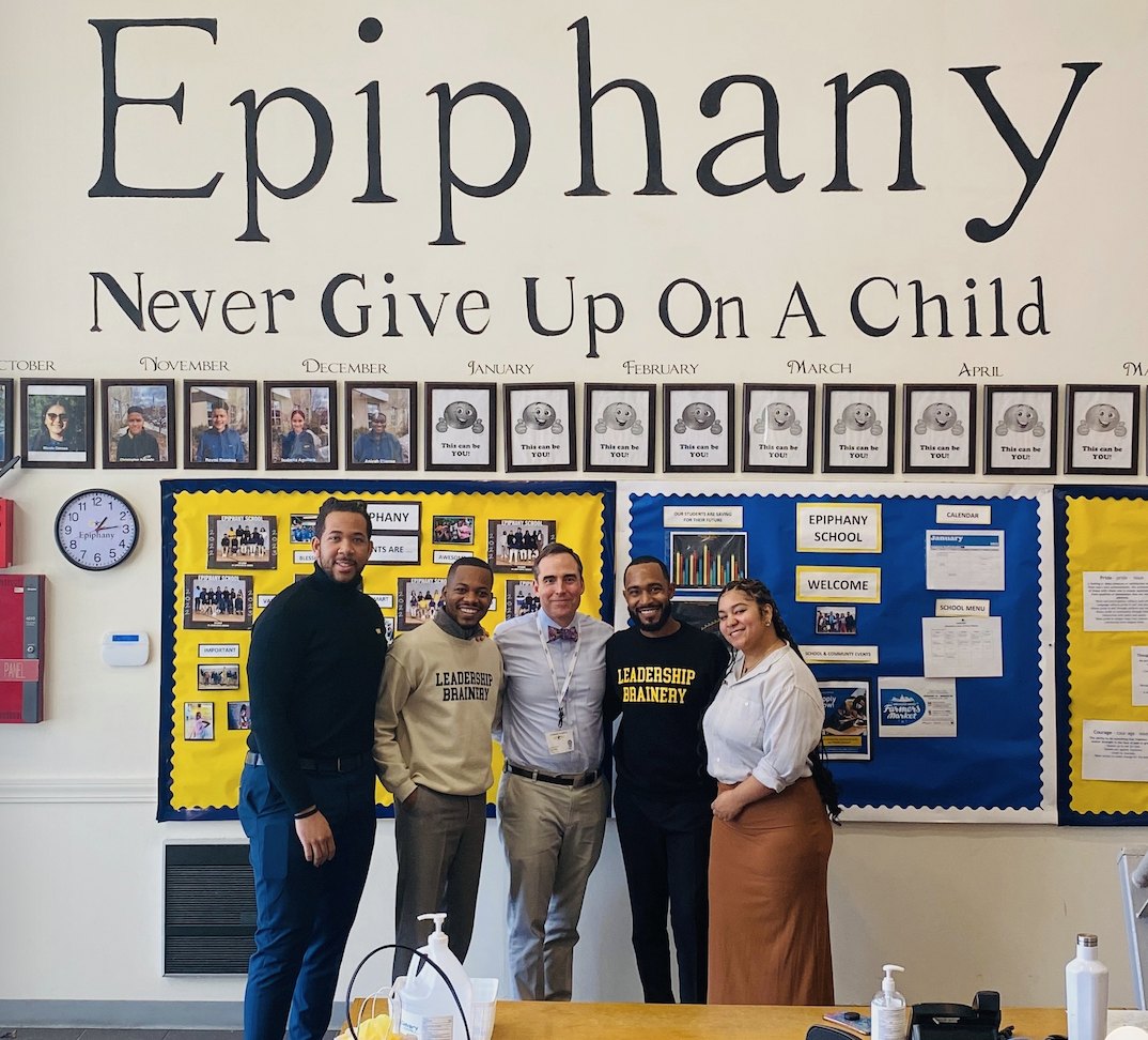 Leadership Brainery team visiting Epiphany School, a partner in expanding graduate school access